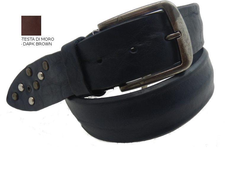 Cintura in Cuoio con rivette - Testa di moro - 40mm